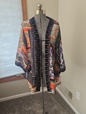 Andree By Unit Embroided Velvet Trim Boho Kimono